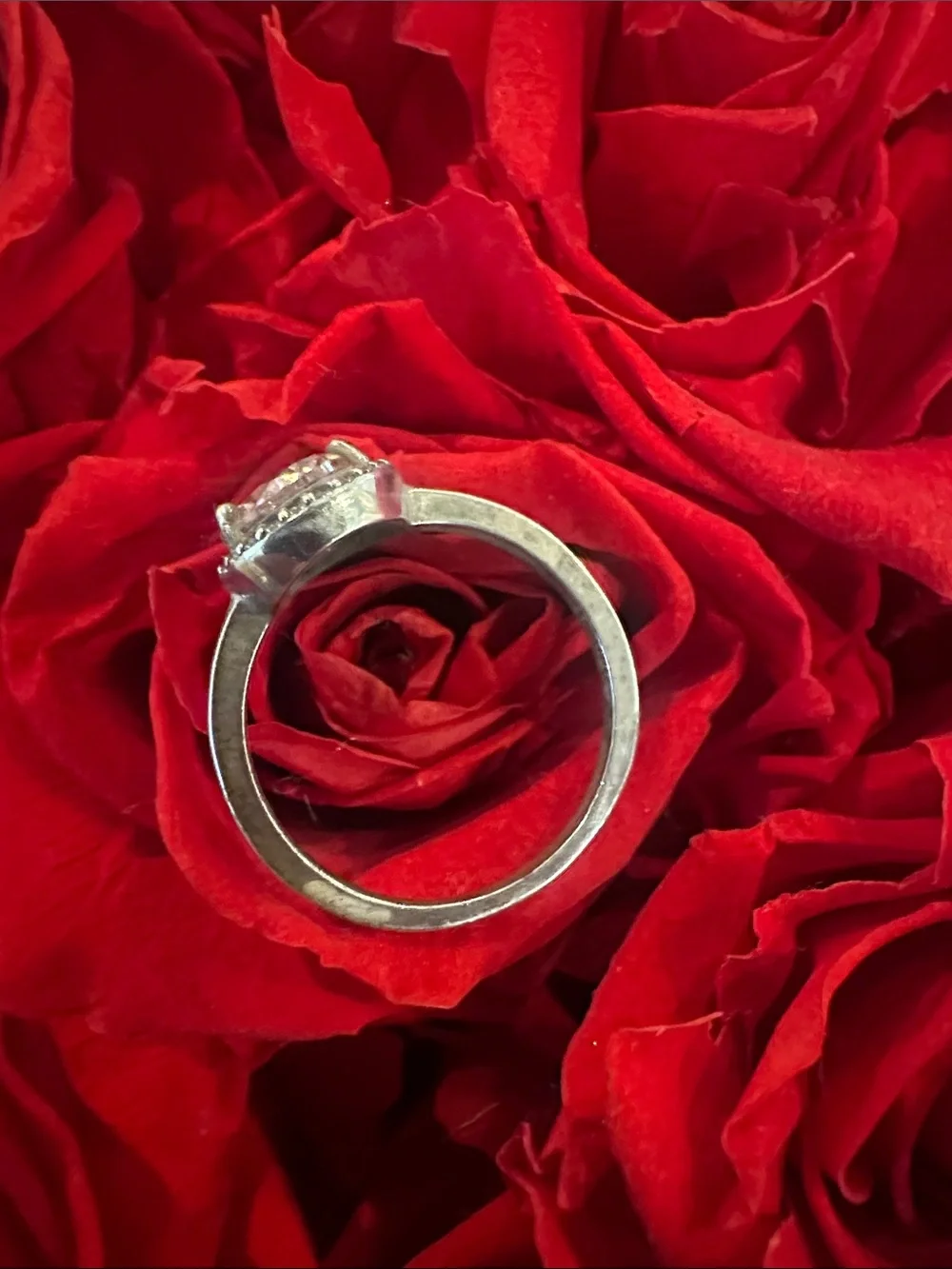 925 Silver Ring with Pink Center Stone and Halo